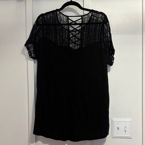 Torrid Black Lace Short Sleeve Top with Crisscross Back